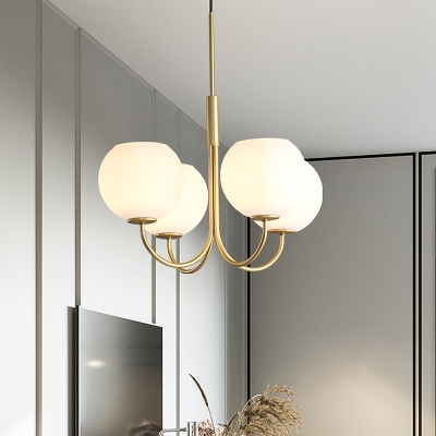 Modern 4 Bulbs Chandelier Light Gold Sphere Pendant Lighting Fixture with Opal Glass Shade
