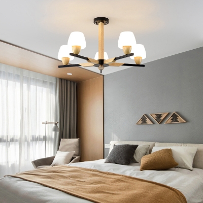 Modern Style Cup Shaped Chandelier Lamp Frosted White Glass 5/8 Bulbs Bedroom Hanging Light Fixture in Black