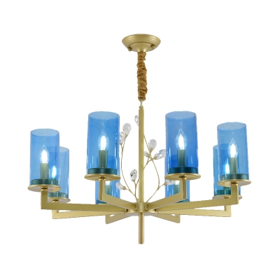 Modern Style Cylinder Chandelier Lamp Blue Glass 8/10 Lights Living Room Hanging Ceiling Light