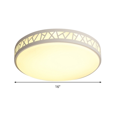 Modernist LED Flush Ceiling Light Metallic Shade White Drum Flushmount Lighting for Bedroom