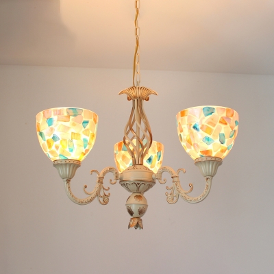 Mosaic Stained Art Glass Chandelier Pendant Light Baroque 3/5 Lights White Suspension Lamp, Up