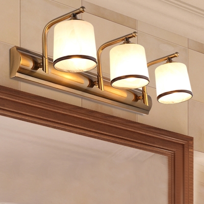 Opal Glass Gold Wall Mount Lighting Cylinder 2/3 Bulbs Traditional Vanity Wall Sconce for Bathroom