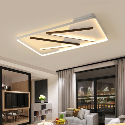 Rectangle Ceiling Light Fixture Contemporary Acrylic Black-White LED Flush Mount in Remote Control Stepless Dimming/Warm/White Light