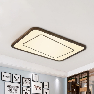 Rectangle Wood Flush Ceiling Light Fixture Modern Style LED Brown Flush Mount Lighting in Warm/White/Natural Light