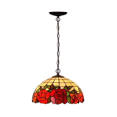 Red Cut Glass Blossom Chandelier Lighting Victorian 2 Lights Black Hanging Pendant Light