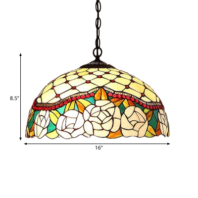 Red/Green Cut Glass Chandelier Pendant Light Dome 1/2 Lights Mediterranean Ceiling Lamp for Dining Room, 12