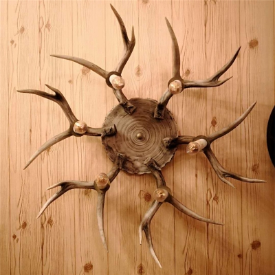 Resin Brown Flushmount Antler 6/8 Heads Traditionary Ceiling Light Fixture for Dining Room