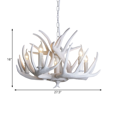 Resin Deer Antler Ceiling Chandelier Traditional 3/4/5 Bulbs Hanging Pendant Light in White
