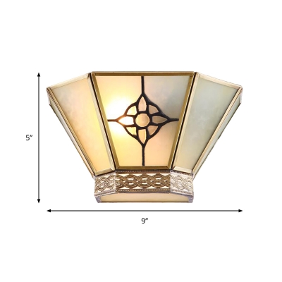 Retro Conical Wall Sconce 1 Light Frosted Glass White Wall Mount Lighting with Gold Twisting Pattern