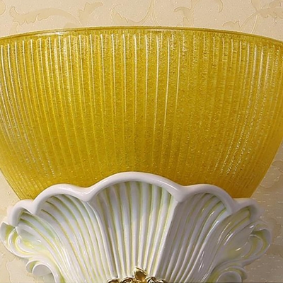 Ribbed Glass Yellow Wall Lighting Bowl Shade 1 Bulb Vintage Style Sconce Light Fixture with Beige/Gold/White Angel Design