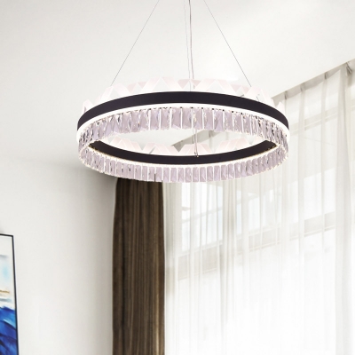 Ring Living Room Chandelier Lighting Fixture Crystal LED Modern Hanging Ceiling Light in Black/Gold