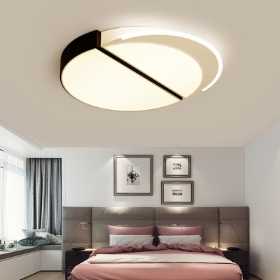 Round Acrylic Flush Mount Light Modern Black-White LED Ceiling Lamp in White/Warm/3 Color Light, 16