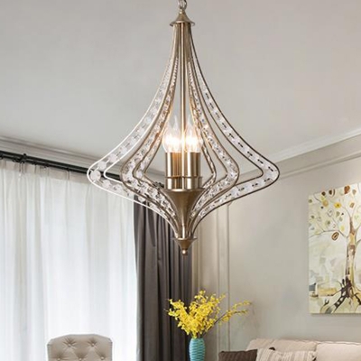 Satin Nickel Beaded Chandelier Lamp Modern 5 Bulbs Crystal Pendant Light Fixture For Living Room