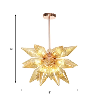 Sputnik Amber/Clear Glass Chandelier Lamp Industrial Style 9/12/15 Lights Brass/Copper Finish Pendant Light Fixture for Living Room