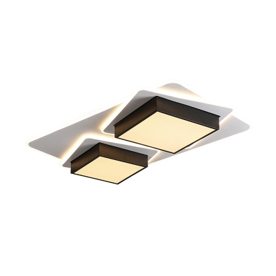 Square Acrylic Flush Mount Light Fixture Simple Black LED Ceiling Lamp in Warm/White Light
