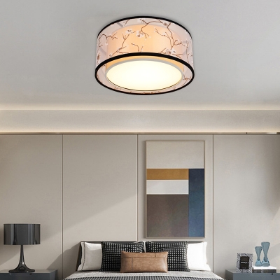 Traditional Drum Ceiling Light Fixture 4/5 Bulbs Fabric Flush Mount Lighting in White for Living Room, 16