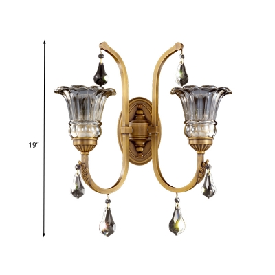 Traditional Flower Wall Mount Lamp 1/2 Heads Clear Glass Wall Sconce Lighting in Gold