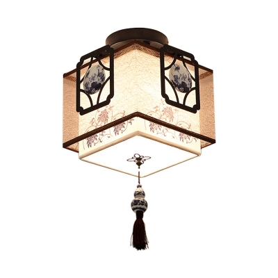 Traditional Square Ceiling Mounted Light 1 Bulb Fabric Flush Mount Light Fixture in Black