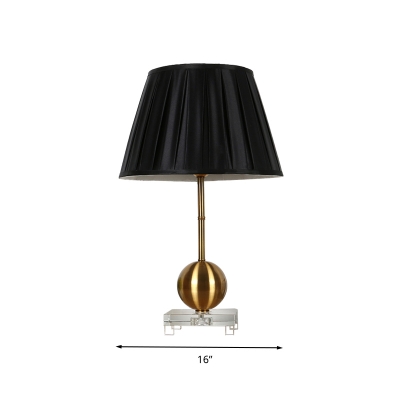 Traditionalist Ball Nightstand Light Single Bulb Metal Table Lamp in Black with Crystal Square Pedestal