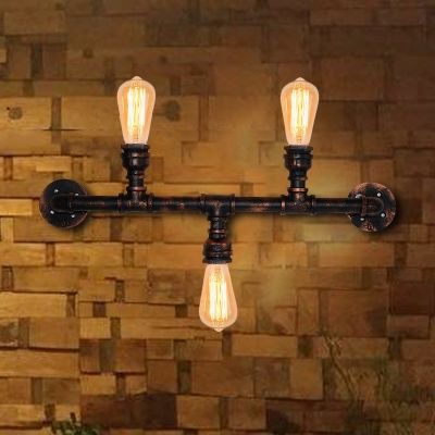 Water Pipe Sconce Wall Light Rustic Style Iron 3 Lights Weathered Copper Wall Mounted Light for Bedroom