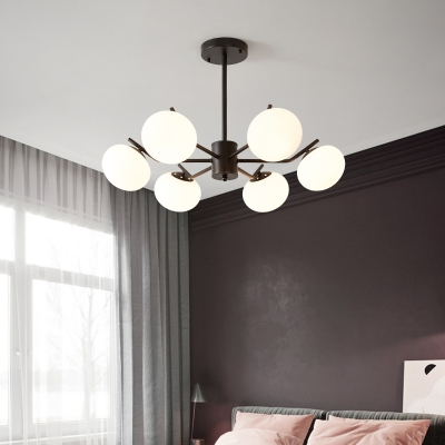 White Glass Spherical Hanging Chandelier Modernist 3/6 Heads Black/Coffee Ceiling Suspension Lamp