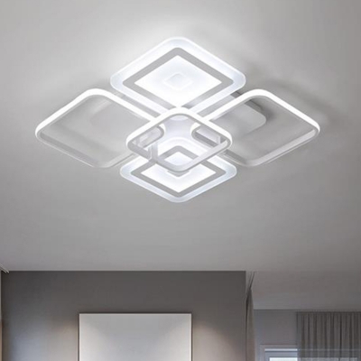 White Square Flush Mount Light Fixture Simple Acrylic LED Ceiling Light in Warm/White Light