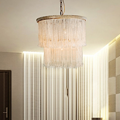 White Two-Tiered Hanging Chandelier Rustic Crystal 4 Lights Bedroom Suspension Pendant