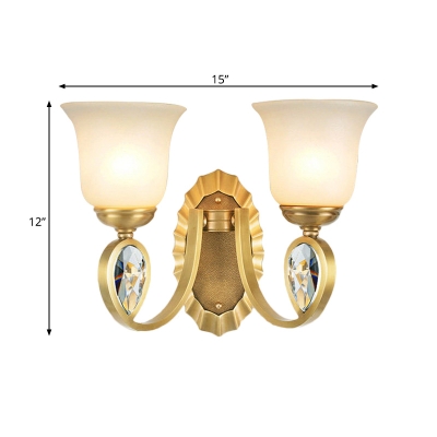 1/2-Light Wall Mounted Lamp with Bell Shade White Glass Modernism Stylish Indoor Wall Lighting in Brass