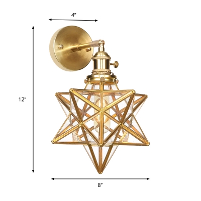 1 Bulb Brass Finish Wall Sconce Contemporary Geometric/Globe/Pentagram Prismatic Glass Wall Mount Light Fixture