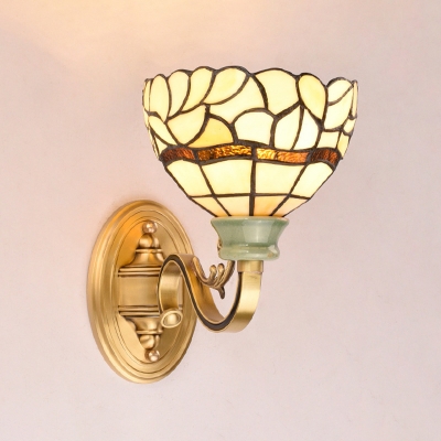 1 Light Dome/Conical/Bell Wall Mount Lamp Tiffany Stylish Gold/Orange/Yellow Cut Glass Sconce for Living Room