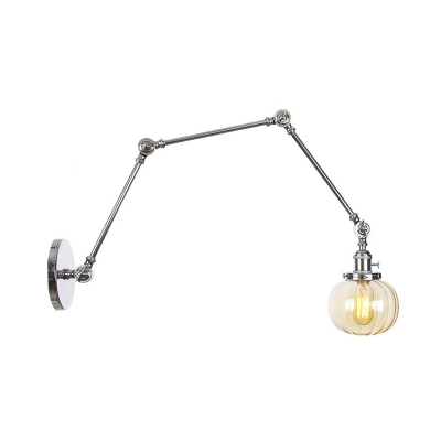 1 Light Wall Light Fixture Farmhouse Globe Clear/Amber Glass Sconce in Chrome/Black/Brass with Extendable Arm, 8