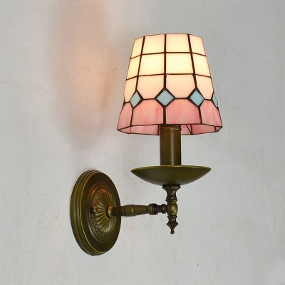1 Light Wall Light Fixture Tiffany Stylish Stained Glass Sconce in White/Pink/Orange for Living Room