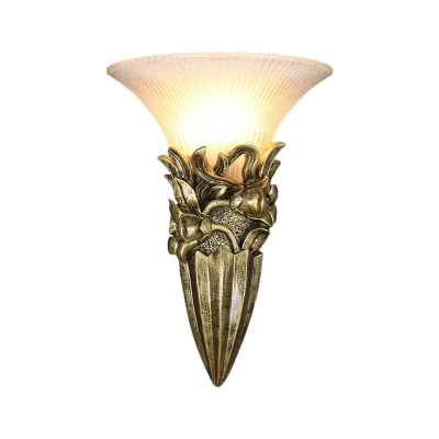 1 Light Wall Lighting with Bell Yellow Glass Country Style Living Room Wall Light Fixture in Silver/Bronze/Gold