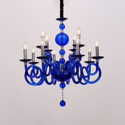 12 Heads Swirling Arm Chandelier Lamp Tradition White/Red/Blue Glass Ceiling Hanging Light for Dining Room