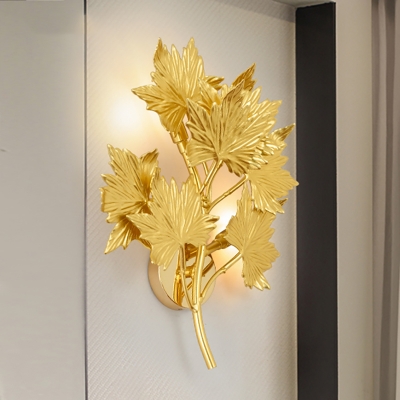 2/10 Lights Aluminum Sconce Lamp Modern Style Gold Maple Leaf Living Room Wall Mount Light