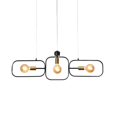 3 Bulbs Frame Ceiling Chandelier Modernist Metal Hanging Pendant Light in Black-Gold