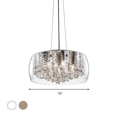 3 Heads Drum Chandelier Pendant Light Simple Style Clear/Amber Crystal Drop Hanging Light Kit