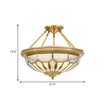 4/6 Lights Frosted Glass Semi Flush Light Traditional Gold Domed Bedroom Semi-Flush Ceiling Fixture, 18