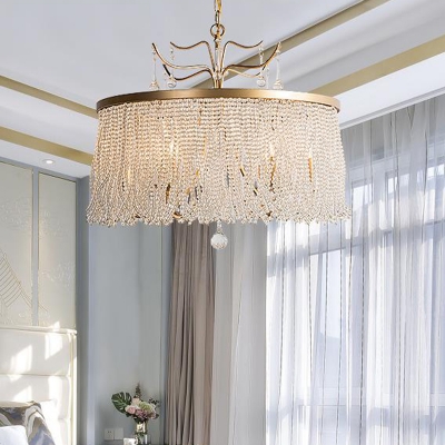 6/8 Lights Chandelier Light Fixture Circular Crystal Suspension Pendant in Gold for Living Room