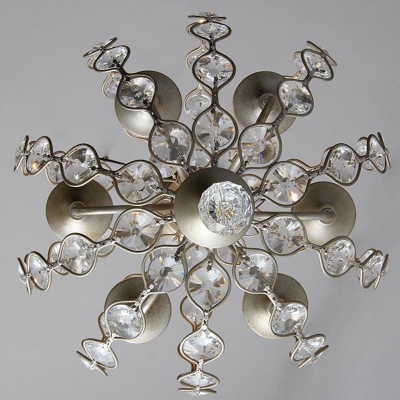 6 Heads Spherical Chandelier Lighting Traditional Crystal Hanging Ceiling Light in Aged Silver