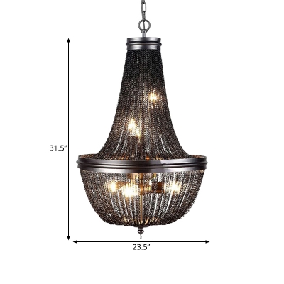 6 Lights Chandelier Light Minimalism Chain Metal Pendant Lighting Fixture in Black for Living Room
