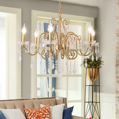 6 Lights Crystal Hanging Chandelier Minimalist Gold Candelabra Dining Room Pendant Lighting Fixture
