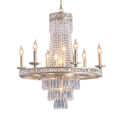 8/10 Lights Chandelier Lighting Fixture Rural Layered Crystal Drop Lamp in Silver for Living Room