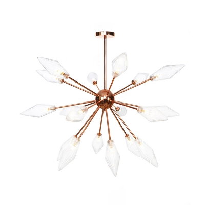Amber/Clear Glass Diamond Chandelier Pendant Light 9/12/15-Head Hanging Fixture with Sputnik Design for Living Room