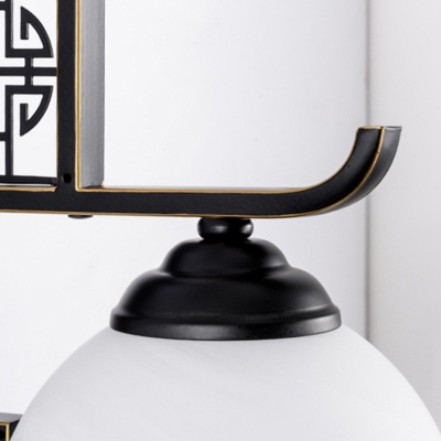 Black 1 Light Wall Lamp Traditional Metal Dome Wall Mount Light with Opal Frosted Glass Shade