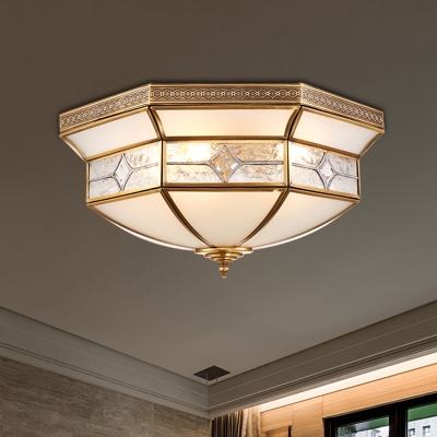 Brass 3/4/6 Lights Ceiling Mount Classic Curved Frosted Glass Bowl Flush Light Fixture for Corridor