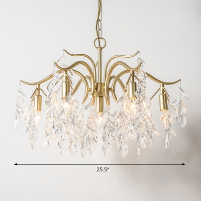 Brass Candle-Style Chandelier Light Fixture Simple Crystal 4/7/9 Lights Dining Room Hanging Pendant