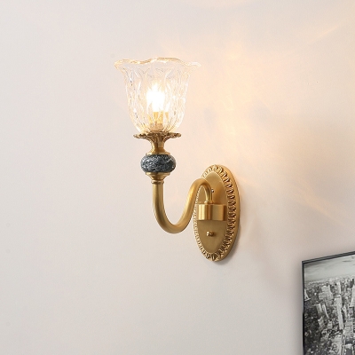 Brass Flower Wall Mount Light Fixture Vintage Water Glass 1/2 Heads Living Room Wall Sconce Lighting