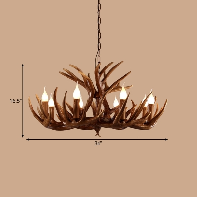 Brown Branch Chandelier Lamp Rustic Resin 4/6/8 Bulbs Restaurant Hanging Light Fixture