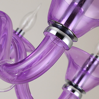 Candelabra Chandelier Light Fixture Modern Hand-Cut Crystal 6 Heads Purple Suspension Pendant for Restaurant